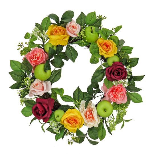 22&#x27;&#x27; Rose, Peony, and Apple Wreath